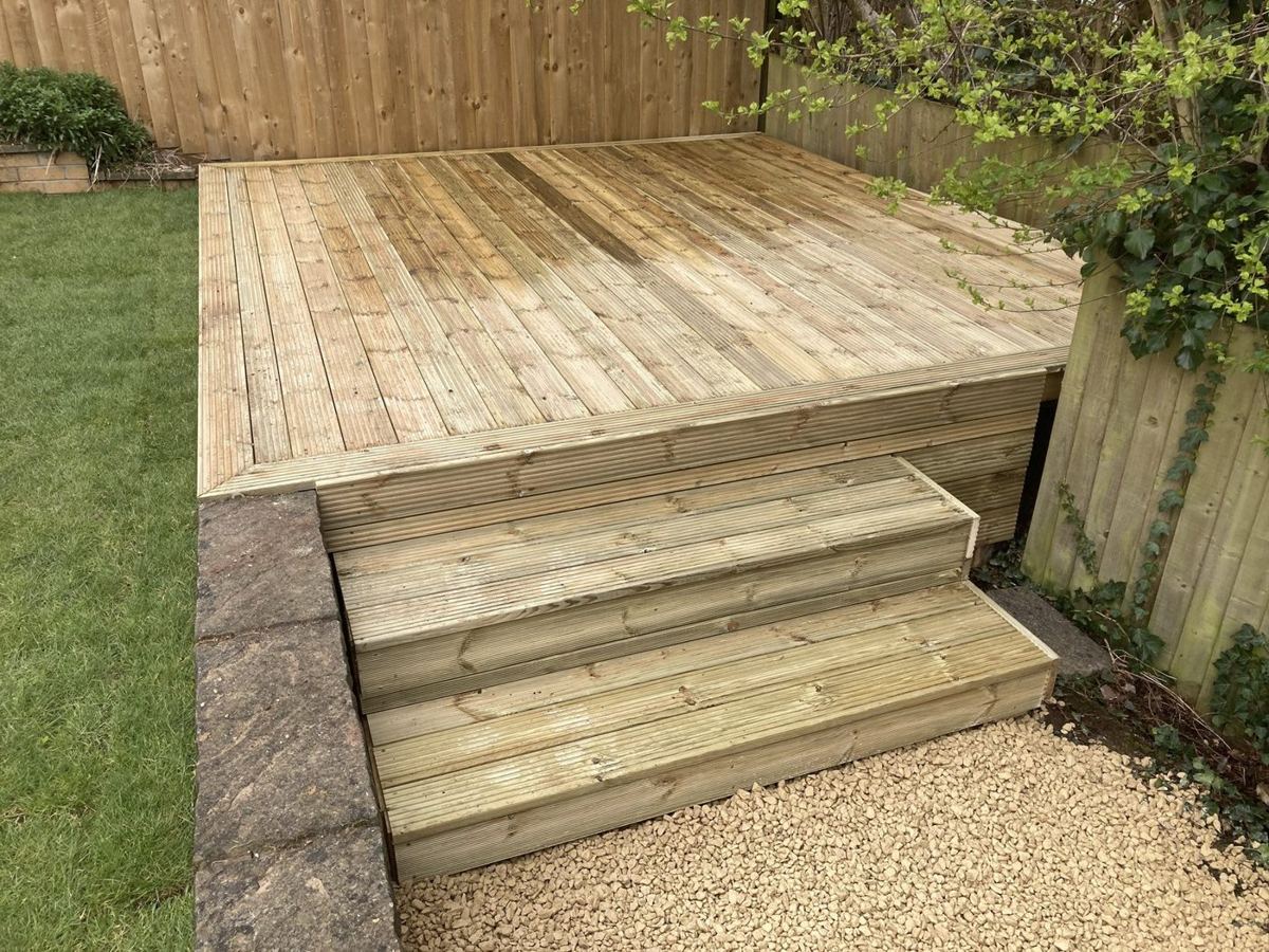 Raised deck with wide steps