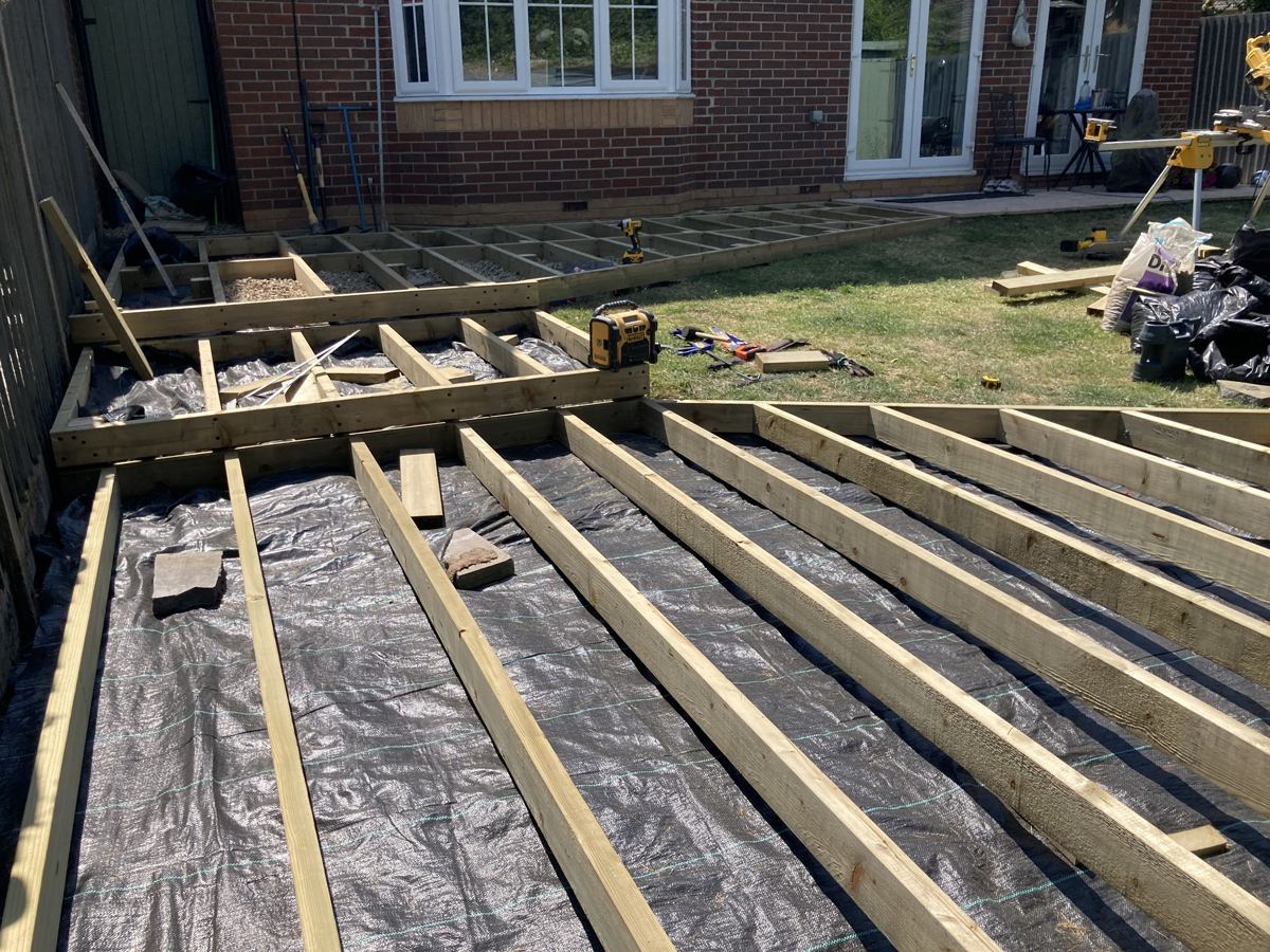 Triple-level deck in Cardiff: full length from the house